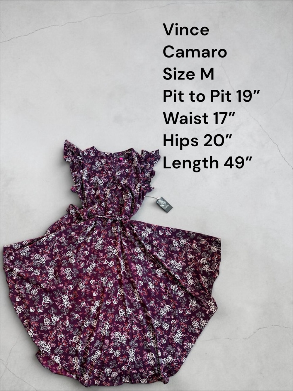 NWT Vince Camuto Floral High Low Maxi Dress Medium Burgundy Flutter Sleeve - Picture 6 of 12